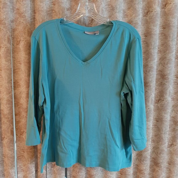 Lt teal v neck 3/4 sleeve top Chico's size 3 - Picture 1 of 5